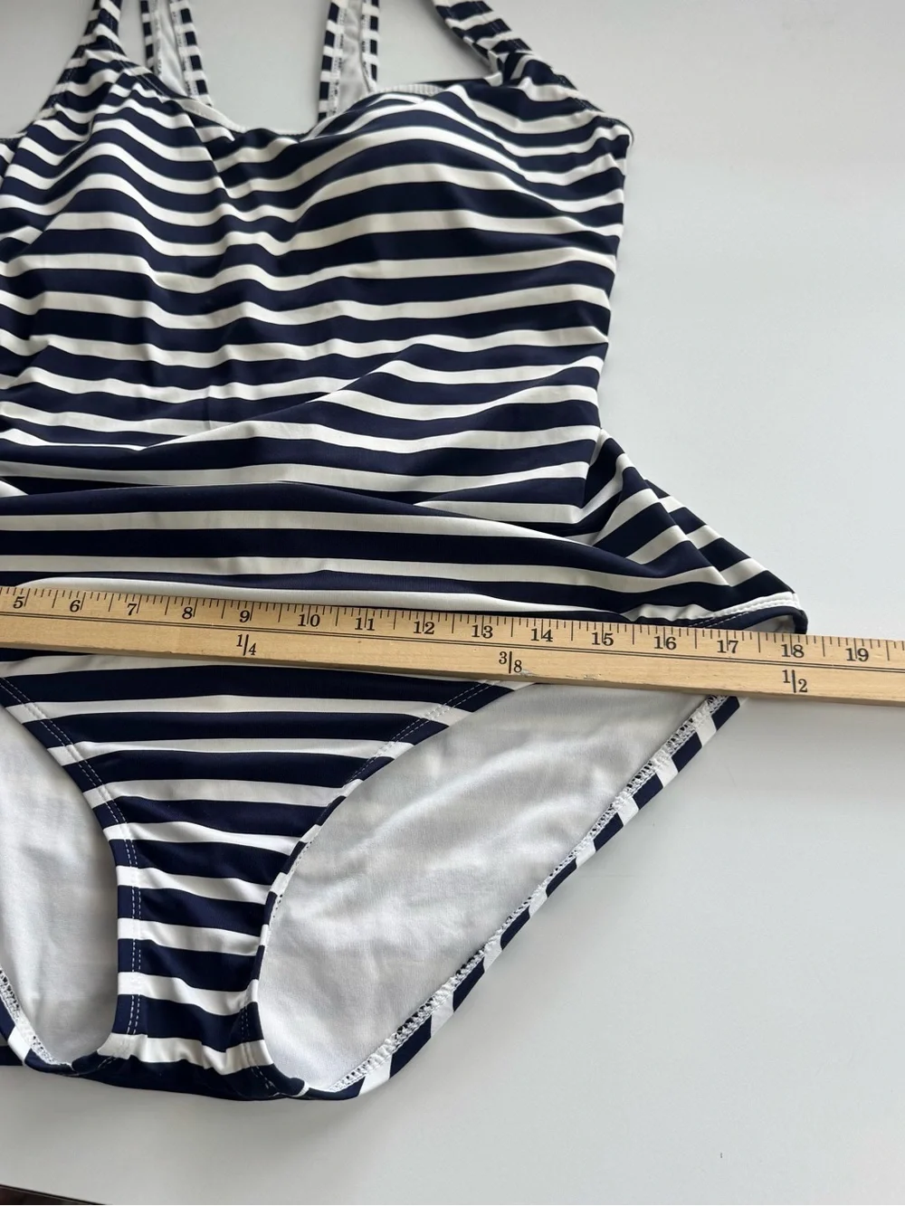 Tommy Bahama Women’s Sz 14 One Piece Swimsuit Lace Up Back Navy & White Striped